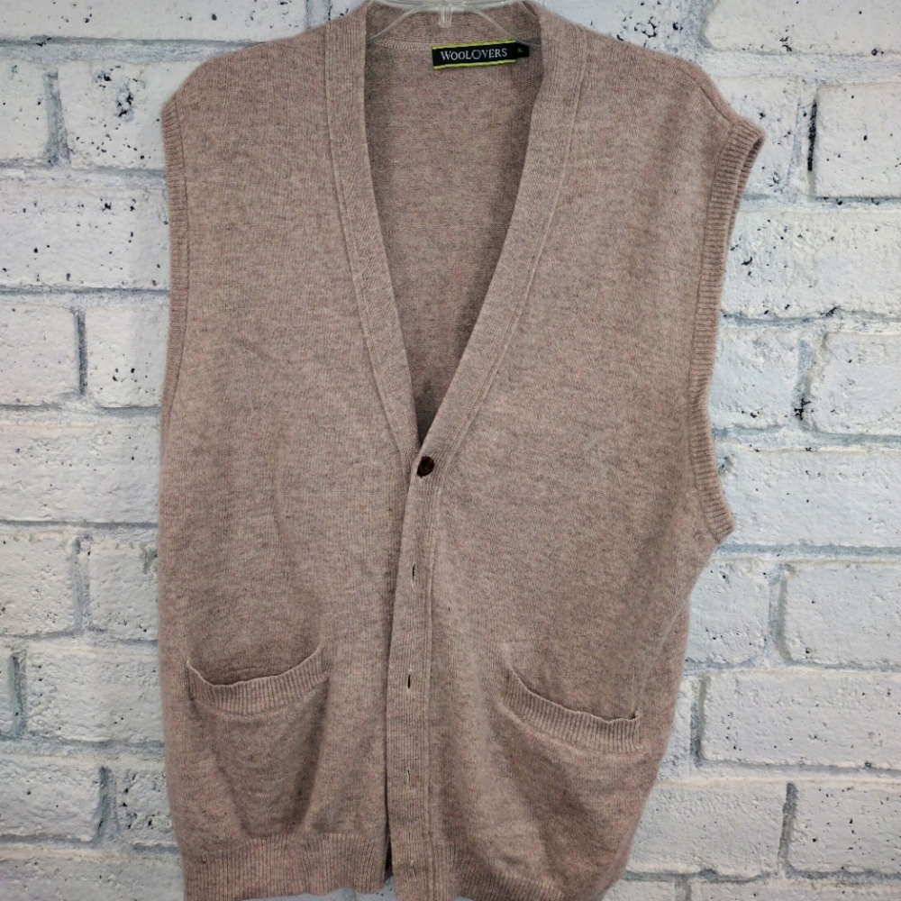 Woolovers XL light brown/salmon/tan Wool Cardigan Vest